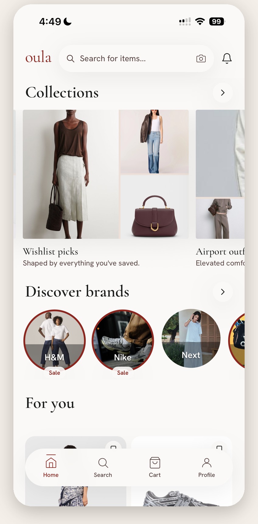 Oula app home screen